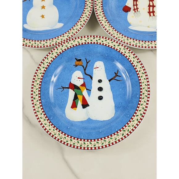 Oneida Sakura Snowman Salad Plate 8 1/4" Debbie Mumm Stoneware Dinnerware x 4 - Picture 5 of 14